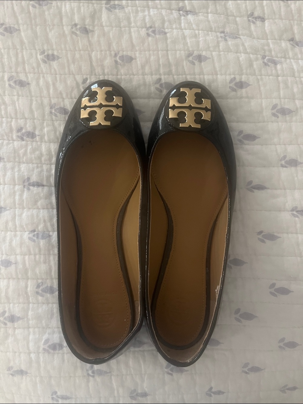 Tory Burch Black Patent Leather Logo Ballet Flats